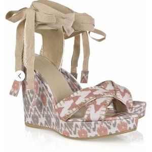 Stuart Weitzman & Theodora Callum Biarritz Printed Wedge Sandals Size 40/ US 9.5